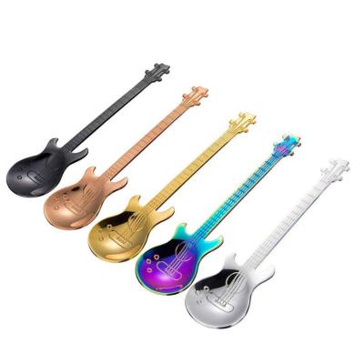 China Viable Colorful Stainless Hawaiian Guitar Shaped 304 Spoon For Dessert Tea Ice Cream Teaspoon for sale