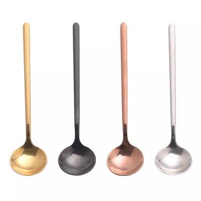 China Sustainable Gold Plated Colorful Stainless Steel Teaspoon Tea Dessert Ice Cream Spoon With Small Round Shape for sale