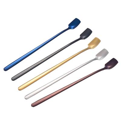 China Sustainable 304 Stainless Steel Square Head Teaspoon With Long Handle For Coffee Tea Mixing Stirring Cocktail for sale