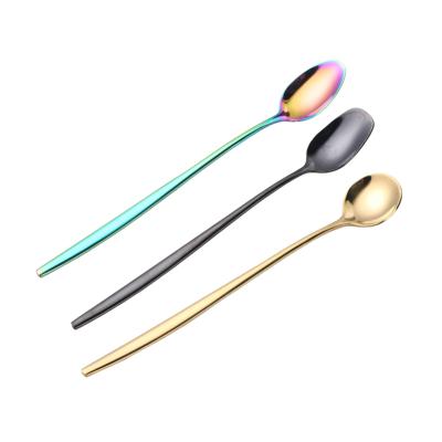 China Durable 304 Stainless Steel Long Handle Spoon With Gold Plated Multicolor Ice Cream Spoon Tea Spoon for sale