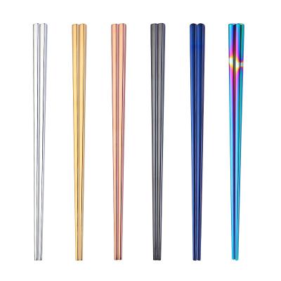 China 304 Stainless Steel Viable Reusable Chopsticks 6 Pairs Multicolor Dishwasher Safe Metal Chopsticks for sale