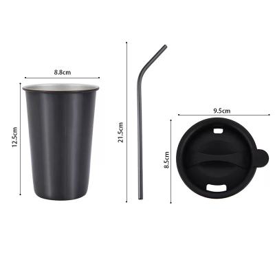 China Sustainable 500ml Metal Mugs With Lids And Straws Stainless Steel Tumbler Cup For Juice Coffee Drinks for sale