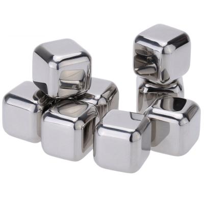 China OEM Sustainable Metal Cubes Whiskey Rocks Chilling Stones Stainless Steel Food Grade 4/6/8 Piece Ice Cubes Set With Clip for sale