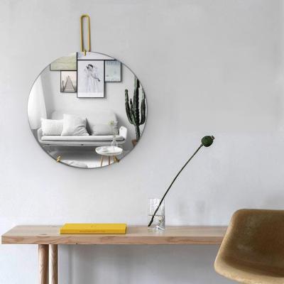 China Modern Custom Design Round Frameless Mirror Wall Hang Frame Less Mirror With Gold Ring for sale