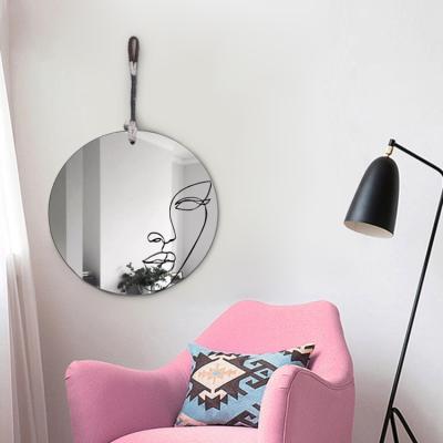 China Modern Hot Sale Abstract Face Wall Mirror Living Room Circular Frameless Wall Mirror With Lifting Rope for sale