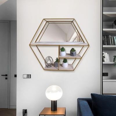 China New Design Modern Small Polygon Wall Mirror Hexagon Makeup Mirror Home Decor Wall For Craft for sale