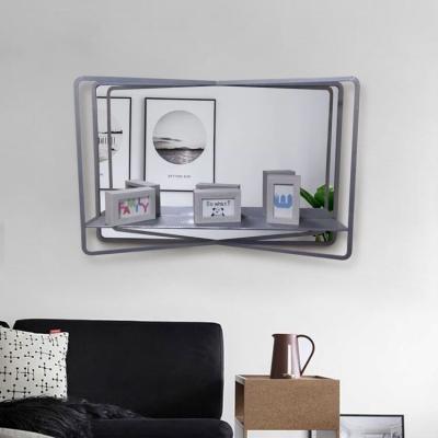 China Modern High Quality Silver Rectangular Wall Mirror Metal Style Modern Decor Wall Mirrors With Shelf for sale