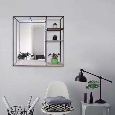 China Modern Classic Style Black Square Framed Handcraft Wall Mirrored Bathroom Mirrors Wall With Shelf for sale