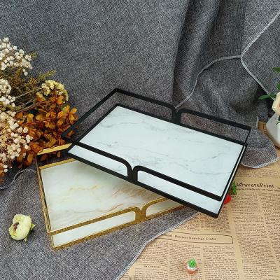 China Luxury Custom Morden Rectangle Metal Frame Makeup Mirror Tray Home Decor Food Trays For Serving for sale