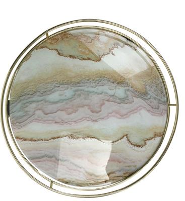 China Morden Factory Luxury Wholesale Gold Round Marble Serving Tray With Metal Handle for sale