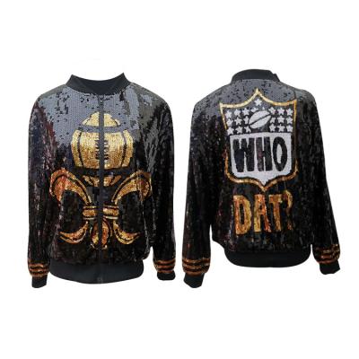 China YIZHIQIU Pre Sale Fashion Saint New Orleans Bomber Sequin Jackets Breathable Women Clothing for sale