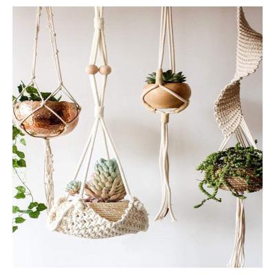 China Bohemian Handmade Hanger Cotton Macrame Plant Hanger Indoor And Outdoor Plant Decoration Plant Pot Hanger for sale