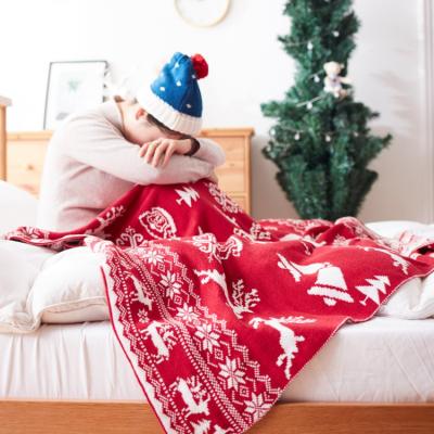 China 2021 New Design Invierno de Mantas Cotton Elk Snowman PORTABLE Modern Warm Throw Knitted Christmas Blanket for sale