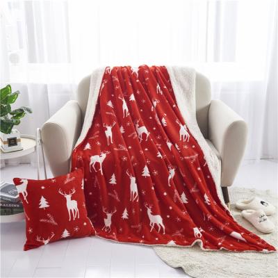 China PORTABLE Hot Sale Woven Throw Blanket Christmas Double Side Printing Polyest Wool Fleece Blankets for sale