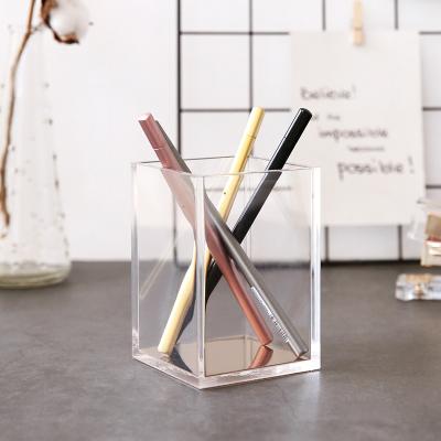 China Factory Custom Clear Pen Holder Cube Shape Clear Acrylic Organizer Luxury Desk Organizer Pen Holder for sale