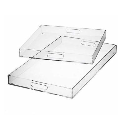 China Factory Directly Sales Eco - Friendly Clear Rectangle Acrylic Trays With Handle Wholesale for sale