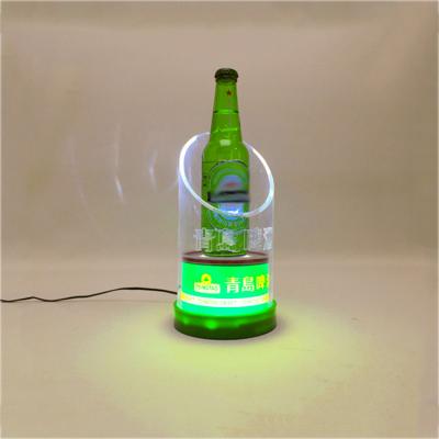 China Custom Whiskey LED Acrylic Wine Bottle Glorifier Display Stand-Round Shape Led Bottle Display for sale