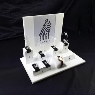 China Factory Customized High Quality White Watch Design Counter Cabinet Watch Display Stand Acrylic Stand For Sale for sale