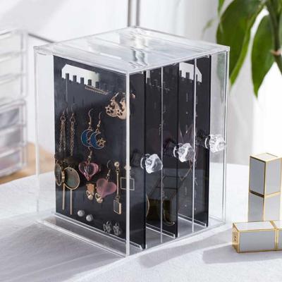 China Space Saving Clear Makeup Earring Necklace Cosmetic Organizer Draws Acrylic Jewelry Display Box for sale