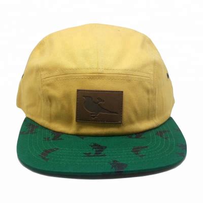 China New Design Leather Patch 5 Panel Hat Custom Logo 5 Panel Hat for sale