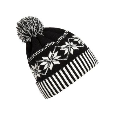 China JOINT Custom Knitted Winter Jacquard Beanie Hats With Ball Pom Poms Top Wholesale for sale