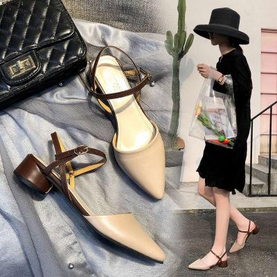 China New Design Hollow Cross Buckle Belt Women's Deodorization Formal Office Band High Heel Sandals Profession Grace Block Fat Heel Ladies for sale