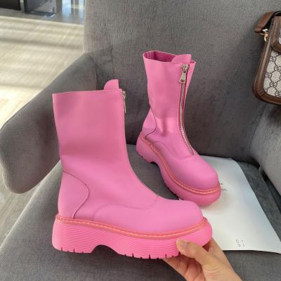 Китай Ladies Winter Round Boots Around Zipper Main Women's Martin Boots Whitee Western Leather Chunky Ankle Medium Cylinder Female Shoes продается