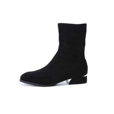 中国 New Arrival Winter Autumn Suede round wome socks reject thick square head ladies high heel booties metal for ankle fashion trend shoes 販売のため