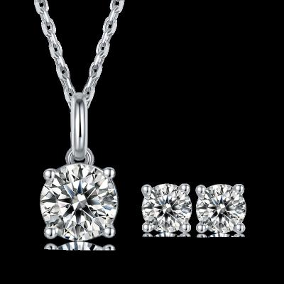 China Hiphop New Arrival Moissanite Diamond White Gold Plated Silver Necklace and Earring Women CLASSIC Jewelry Sets for sale