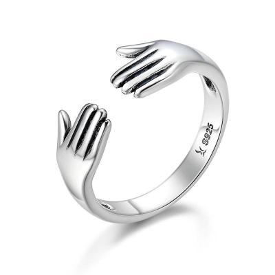 China Double A Hand Embrace Open Finger 925 Sterling Silver Rings Women CLASSIC Jewelry for sale