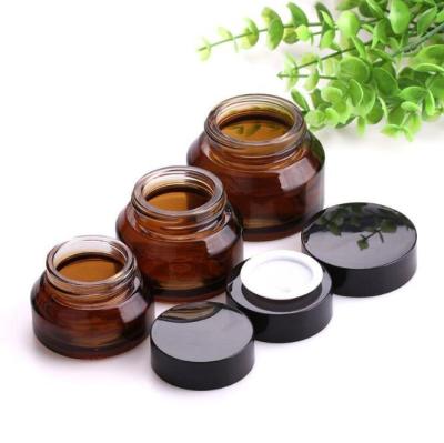 China Personal Care 15g 30g 50g Amber Glass Cream Empty Jar Packaging Cosmetic Skin Care Jar for sale