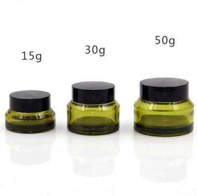 China Personal Care Jars Cosmetic Jar Bottles Empty Storage Container Green Refillable Glass Lip Balm Cream Face Case Makeup Skin Care Cream Bottle Black for sale