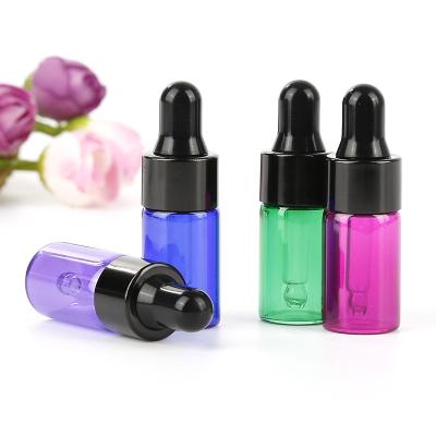 China Personal Care 1ml 2ml 3ml Blue Green Pink Purple Glass Dropper Bottle Whosales for sale