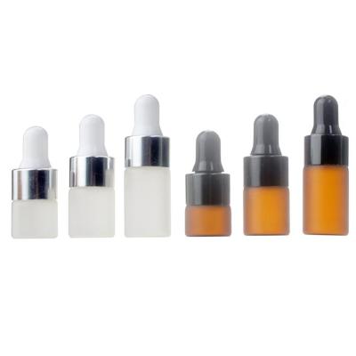 China Personal Care Essential Oil Use Glass Vials Frosted Amber And Frosted Clear 1ml 2ml 3ml Dropper Bottles for sale