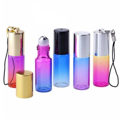 China Personal Care 5ml Gradient Roll On Glass Bottle Perfume Roller Bottles For Essential Oils Rollerball Glass Bottle With Metal for sale