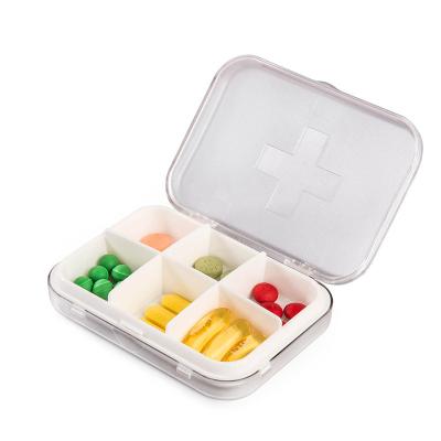 China Pill Packing Portable 4 Square Plastic Compartments Travel Vitamin Medicine Small Pill Storage Box for sale