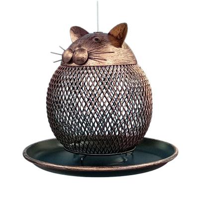 China Metal Bird Hanging Feeder, Metal Mesh Wild Finch Bird Feeder for Cat Shaped Yard Garden Outdoor Hanging Decor (Vintage Metal) for sale