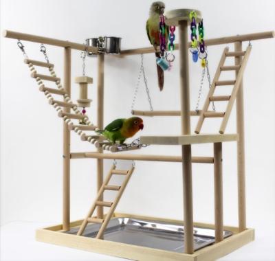 China Wooden Bird Liveable Playground Parrots Perch Rack Ladder Swing with Toy for Parakeet Cockatiel Conure for sale