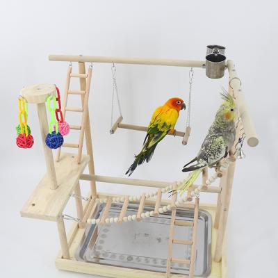 China Wooden Bird Playground Playstand Parrots Perch Ladder Gym Rack Park Ladder With Toys Exercise Playgym With Driver Cups Toys Exercise for sale