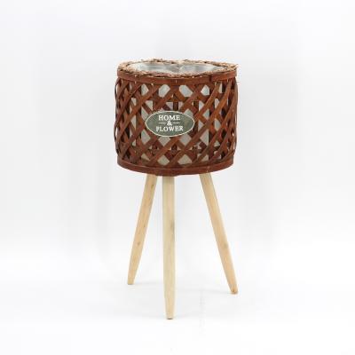 China CLASSIC Wood Chips Woven Round Flower Pots And Planters Stand With Removable Legs for sale