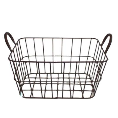 China Sustainable Storage Box&storage Basket Large Tapered Metal Wire Storage Basket With Handle for sale