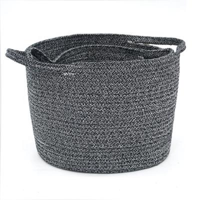 China Sustainable 100% Cotton Rope Woven Gray Laundry Basket For Storage for sale