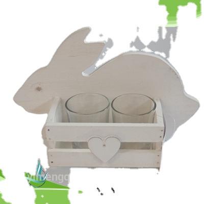 China Contemporary White Rectangular Wooden Candle Holder with Rabbit Carton for sale