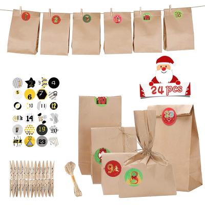 China Christmas Disposable Paper Bag Set Christmas Gift Bag Digital Advent Calendar Candy Packaging Bags 24 Pcs for sale