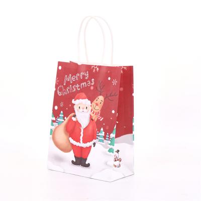 China Custom Fancy White Brown Logo Kraft Paper Treat Bags Recycled Handle Biodegradable For Christmas Gift for sale