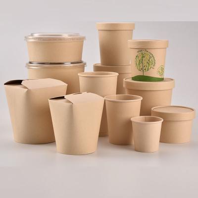 China Biodegradable Custom Disposable Container Take Away Lunch Packing Brown Round Waterproofing Paper Food Boxes for sale