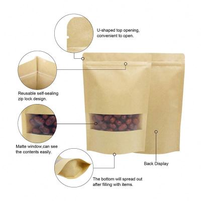 China Recycled Brown Materials 250g Flat Bottom Kraft Paper Stand Up Pouch Bag For Tea Dried Food Nuts Spices With Zip Lock for sale