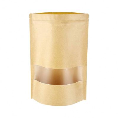 China Recycled Materials Kraft Paper Zipper Custom Brown Paper Bag For Coffee Tea Powder Milk And Other Snacks for sale