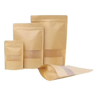 China Custom Printed Food Grade Recycled Materials OEM Mini Kraft Paper Zipper Stand Up Bags With Window for sale