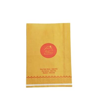 China Food Grade Recyclable Fast Food Brown With Red Color Printing Candy Wrapping Paper Packing Flat Pointed Bottom Paper Bags for sale